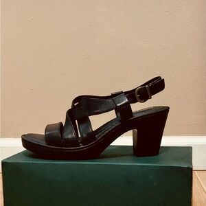 Versatile Black Leather Slingback Block Heel Sandal